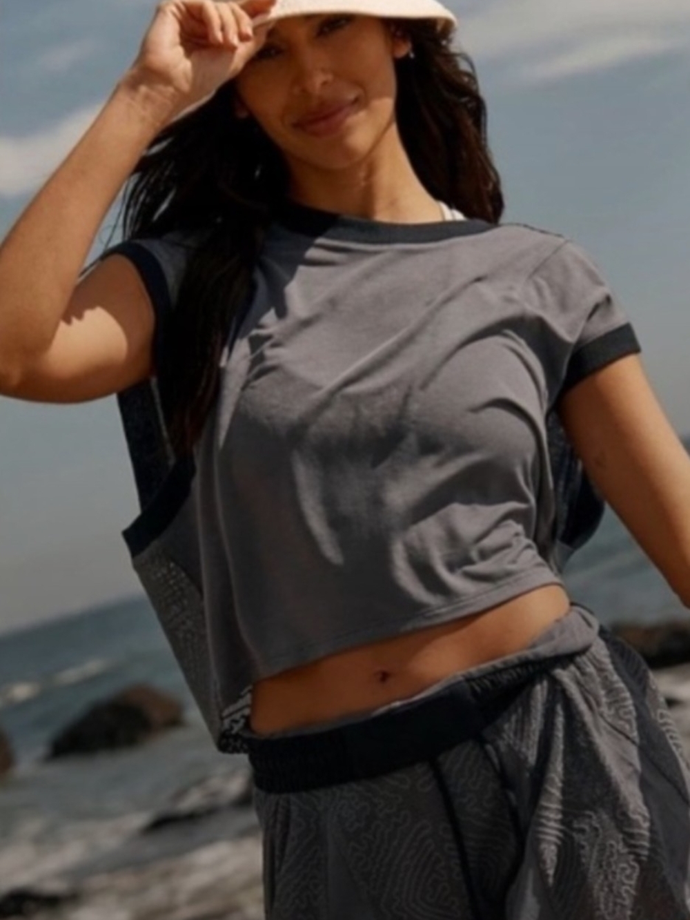 FP Movement by Free People Charcoal Grey Ringer Crop Tee - Picture 2 of 3